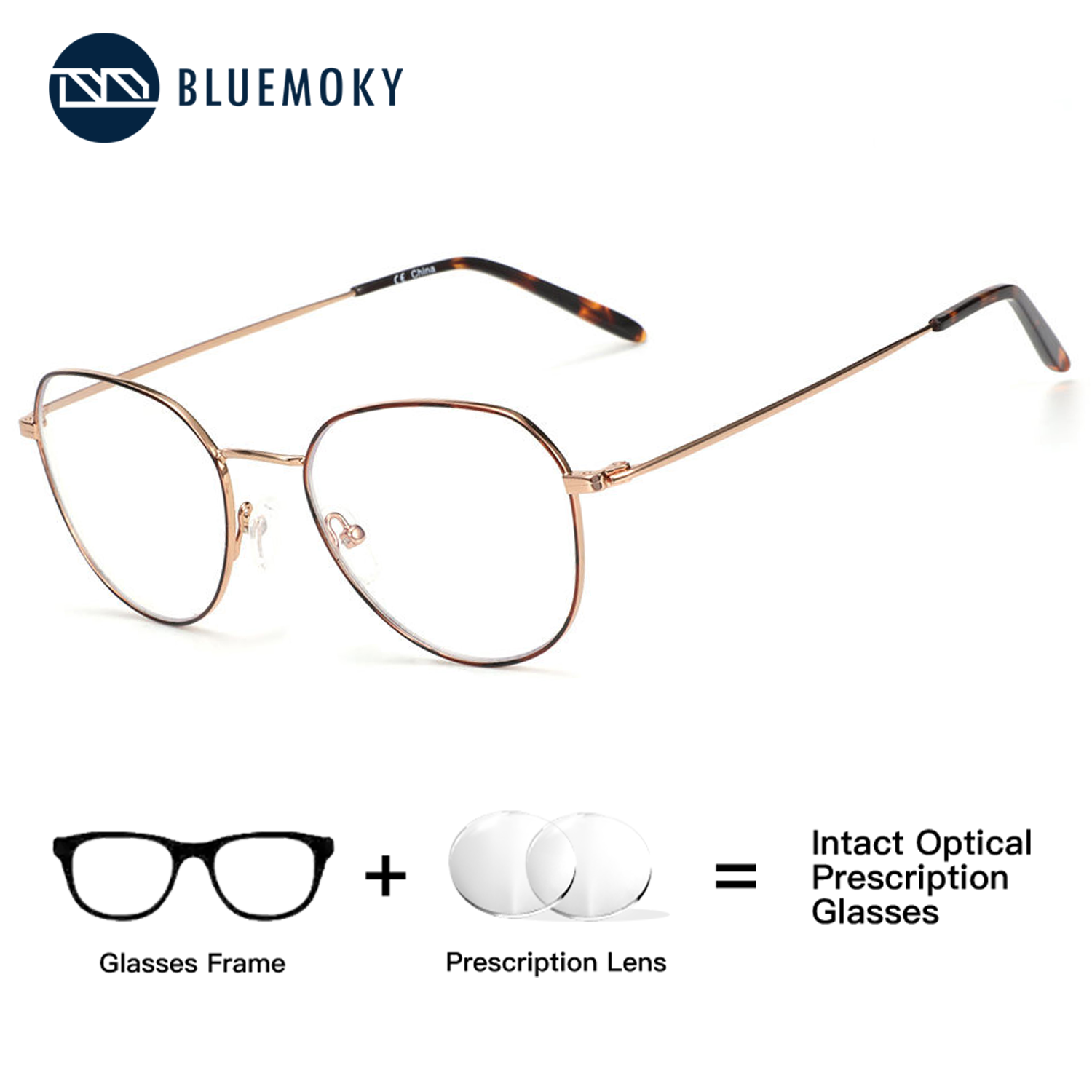 Anti Blue Light Film - BLUEMOKY metalen ronde aangepaste bril op