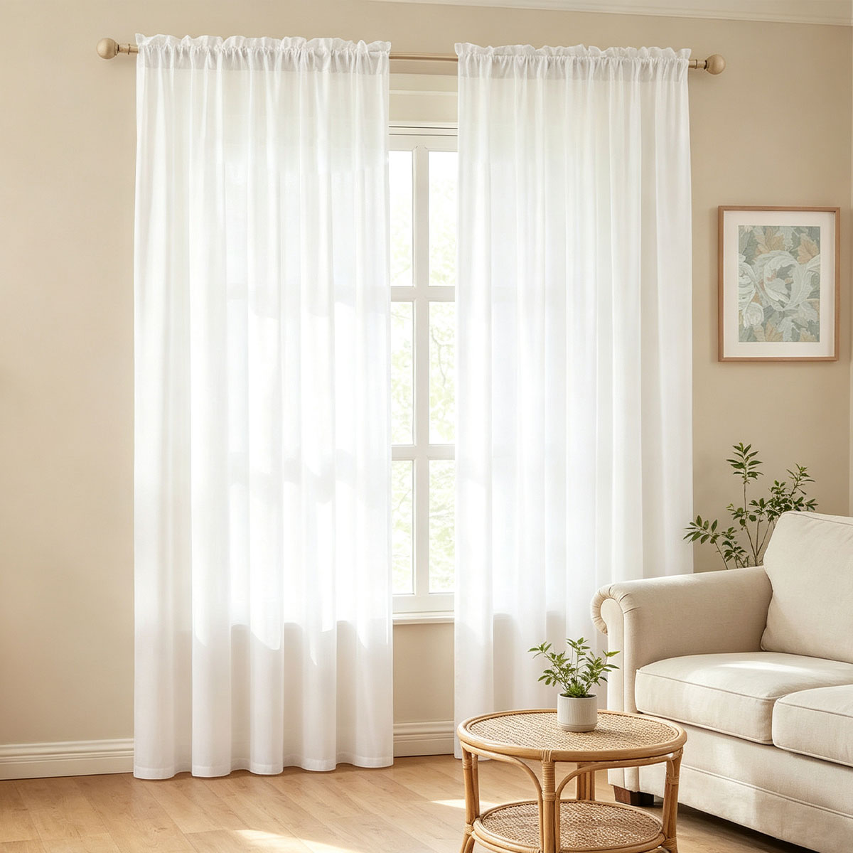 Privacy Filter 2Pack - 2-pack effen witte gordijnen met roedezakken,