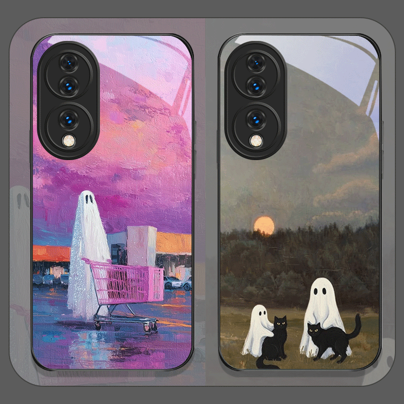 Huawei Nova 12 - Schattig Cartoon Zwart Kat Spook Geïllustreerd
