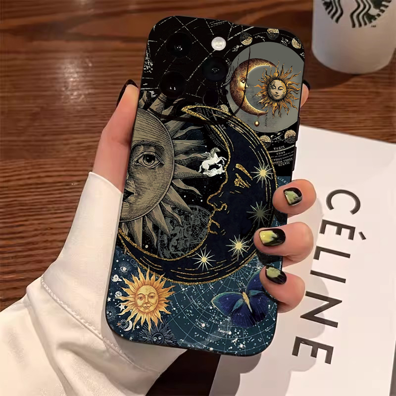 Samsung Galaxy A55 - Esthetische zon-maan print telefoonhoesje voor Samsung