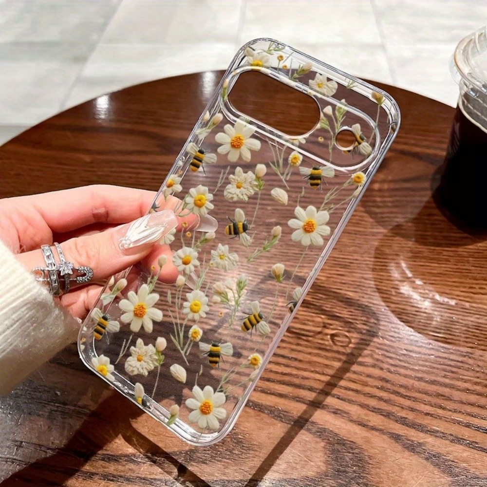 Google Pixel 8A - Schattig honingbij-bloemenpatroon zachte transparante telefoonhoes voor